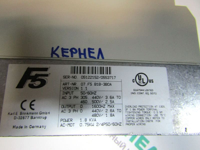 Заводские данные частотного преобразователя KEB 07.F5.B1B-380A