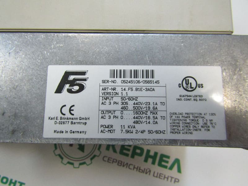 Заводские данные частотного преобразователя KEB 14.F5.B1E-3A0A
