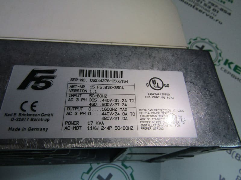 Заводские данные частотного преобразователя KEB 15.F5.B1E-350A