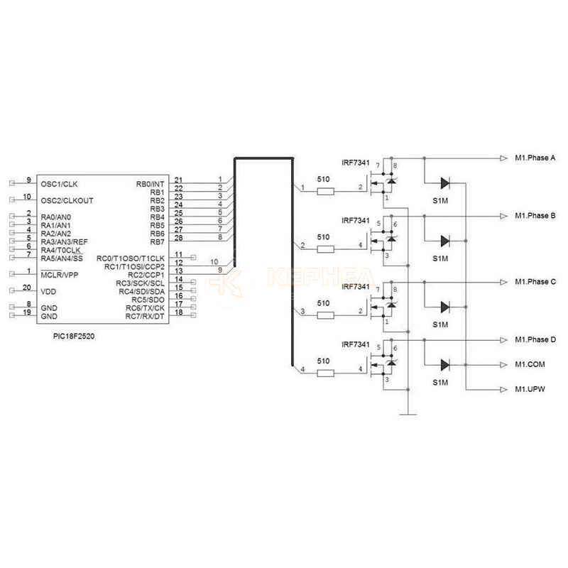 Схема подключения униполярного шагового двигателя к микроконтроллеру