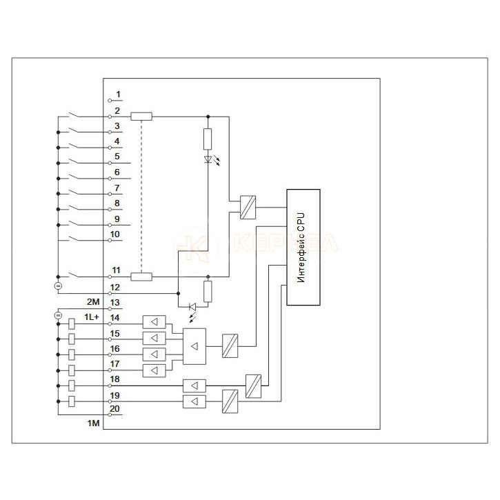 Принципиальная схема встроенной цифровой периферии CPU 312C