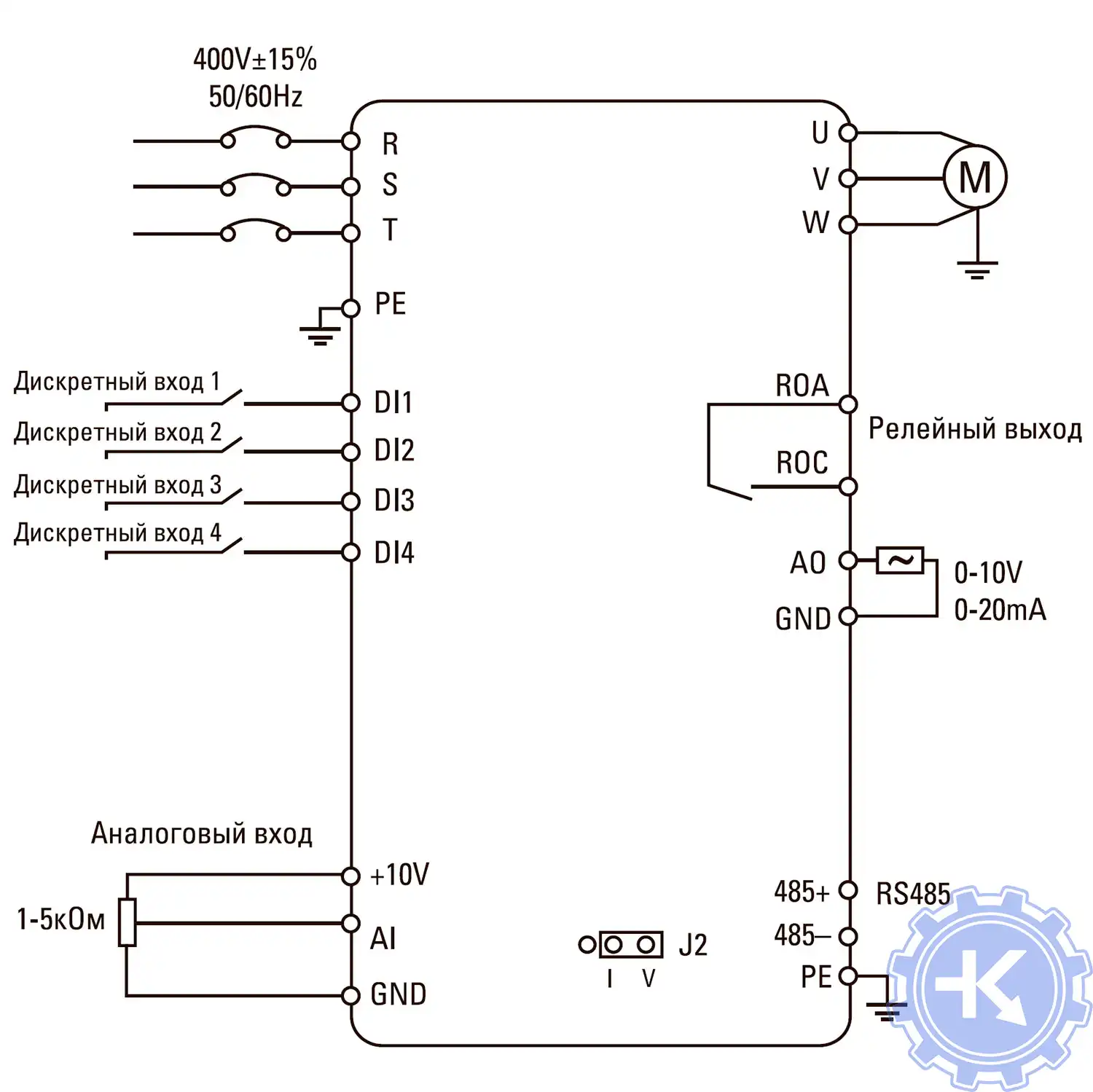 Схема подключения преобразователей частоты VECTOR-75 compact