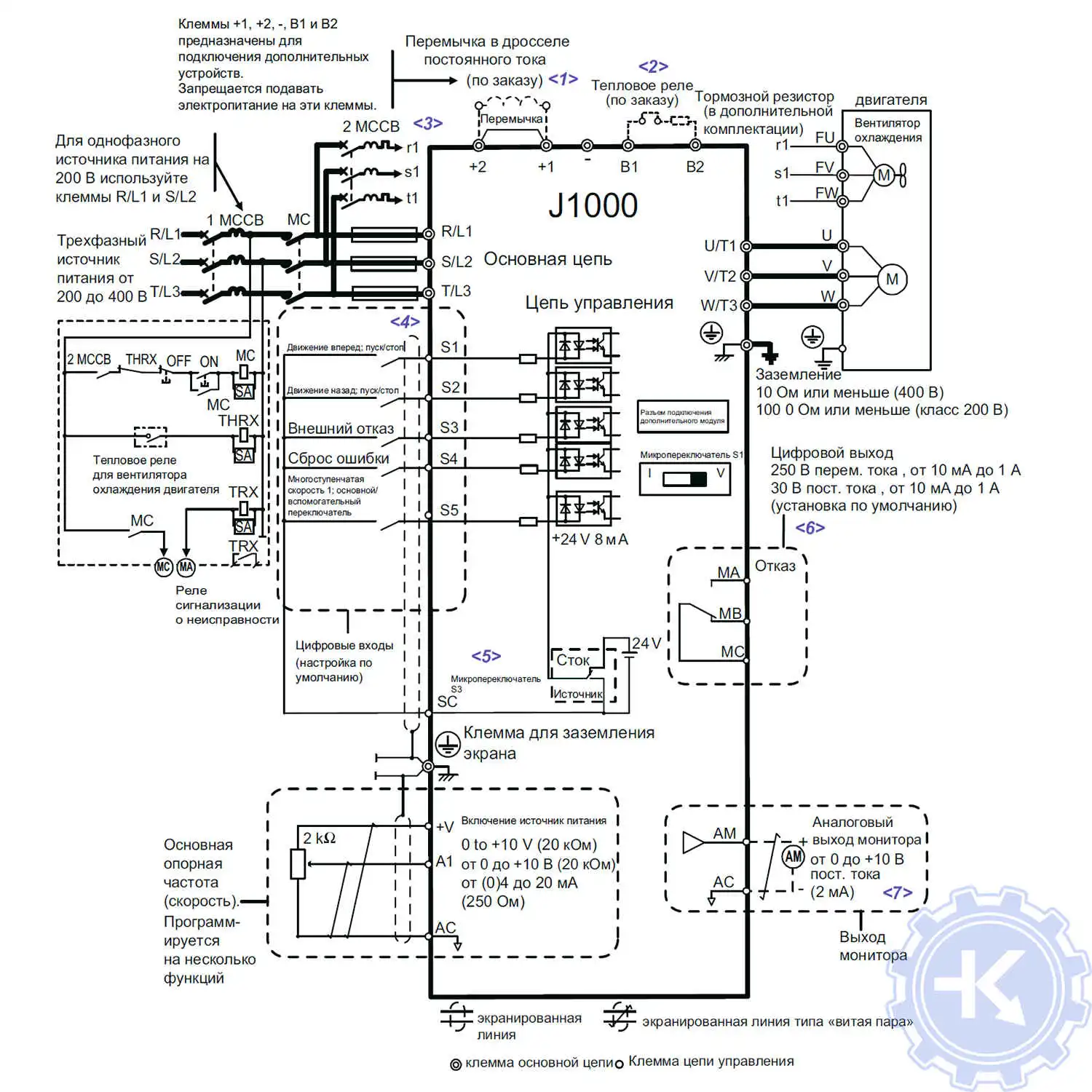 Схема подключения частотного преобразователя Yaskawa J1000