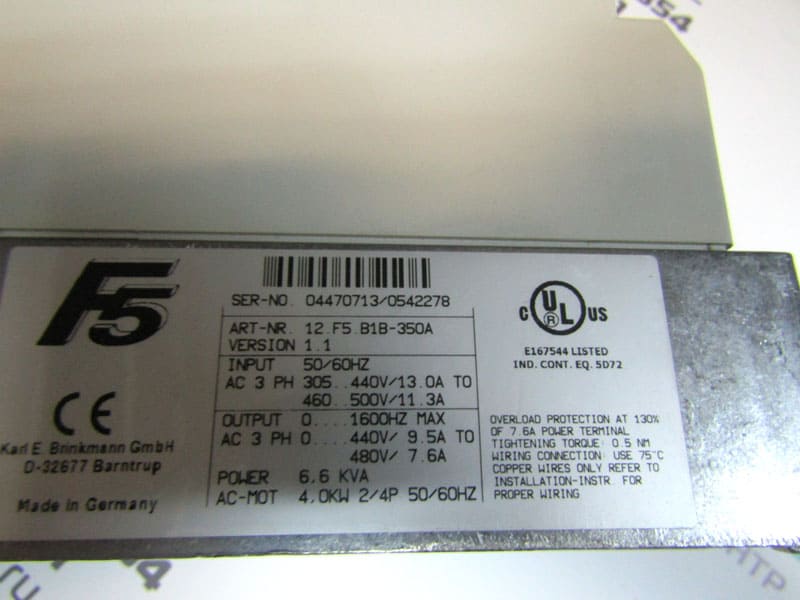 Заводские данные частотного преобразователя KEB 12.F5.B1B-350A