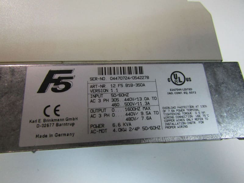 Заводские данные частотного преобразователя KEB 12.F5.B1B-350A