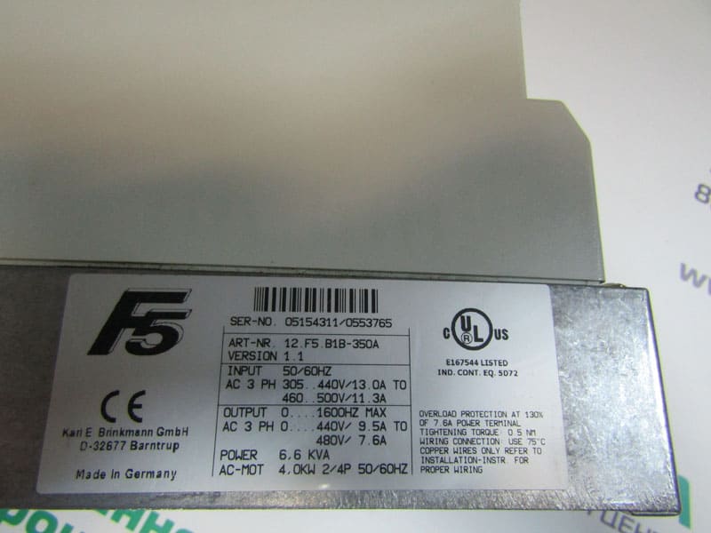 Заводские данные частотного преобразователя KEB 12.F5.B1B-350A