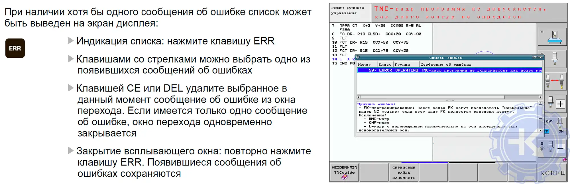 Функция индикации списка ошибок