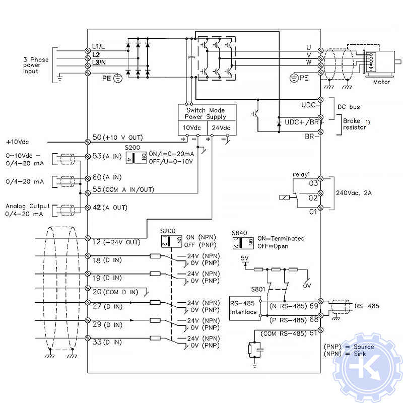 Схема подключения частотного преобразователя Danfoss VLT Micro Drive FC 51 Схема подключения частотного преобразователя Danfoss VLT Micro Drive FC 51