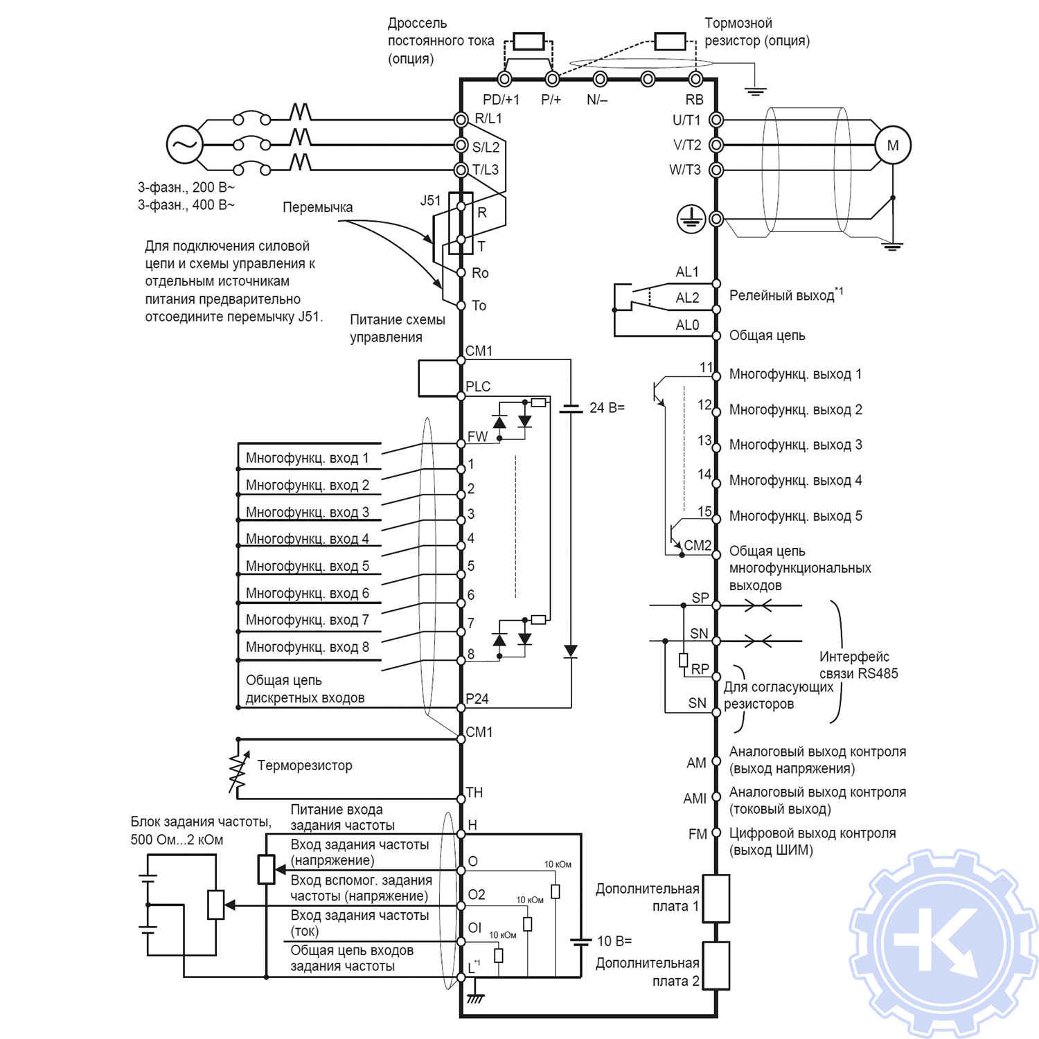 Схема подключения частотного преобразователя Omron RX Схема подключения частотного преобразователя Omron RX