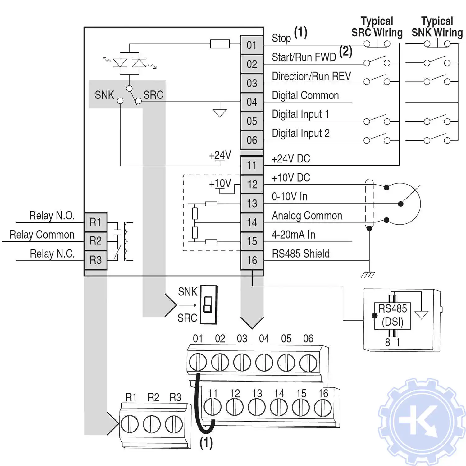 Схема подключения частотного преобразователя Allen Bradley PowerFlex 4M Схема подключения частотного преобразователя Allen Bradley PowerFlex 4M