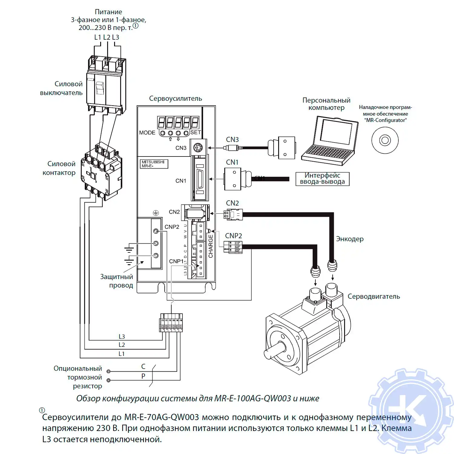 Конфигурация системы MR-E-100AG-QW003 Конфигурация системы MR-E-100AG-QW003