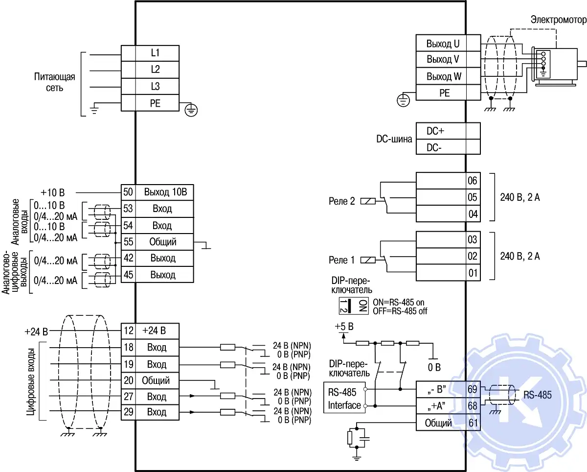 Схема подключения частотных преобразователей ОВЕН ПЧВ3 Схема подключения частотных преобразователей ОВЕН ПЧВ3