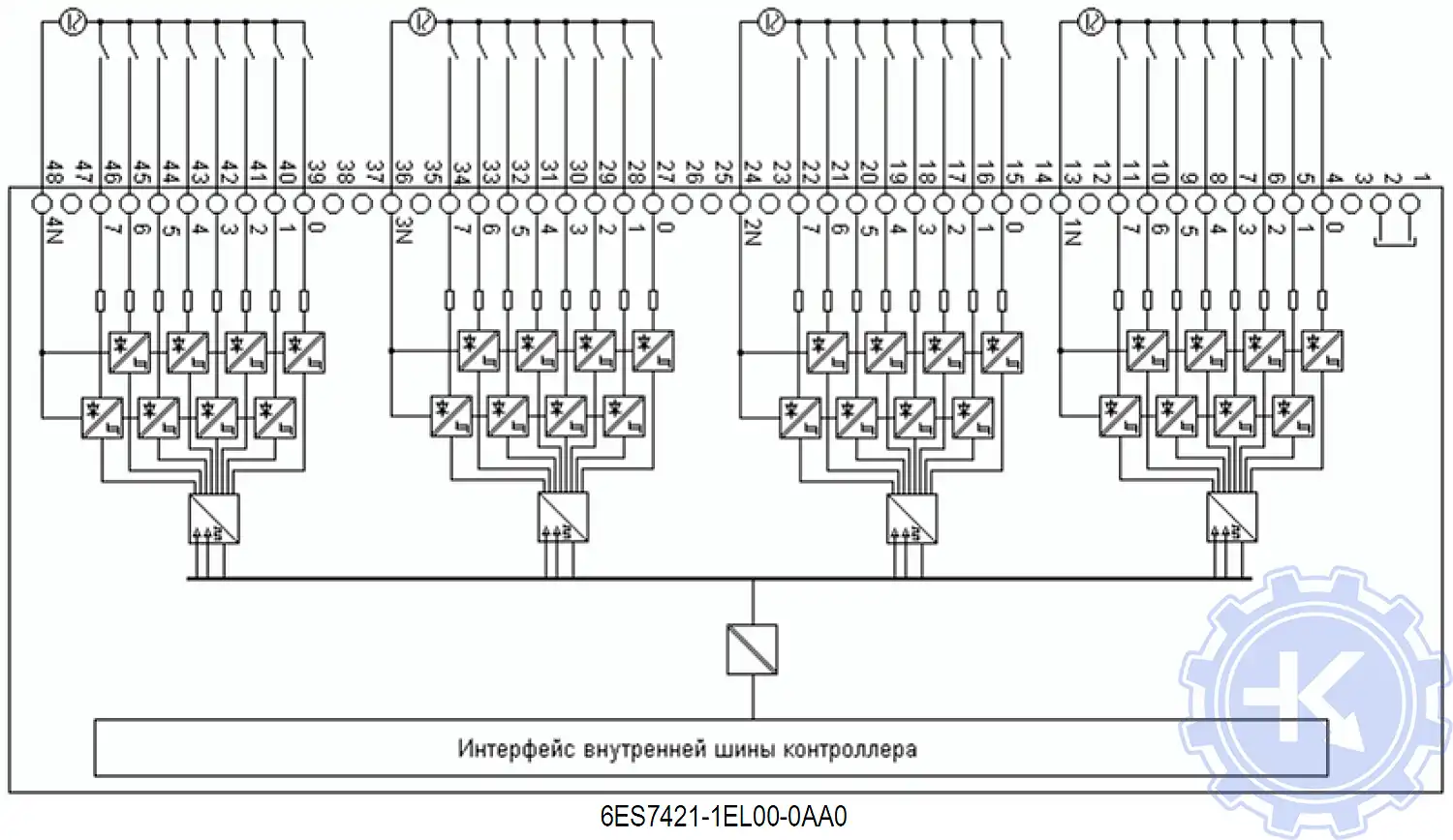 Схема подключения модуля 6ES7421-1EL00-0AA0