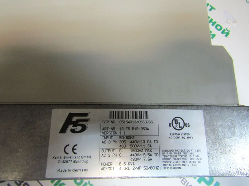 Заводские данные частотного преобразователя KEB 12.F5.B1B-350A