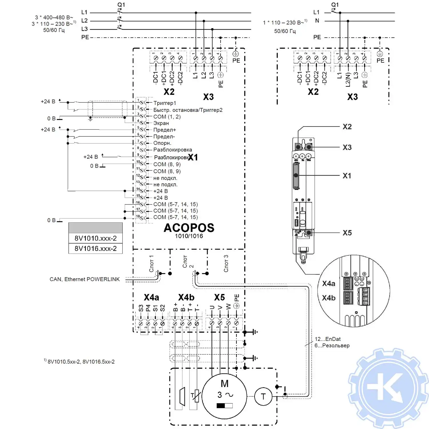 Схема подключения сервопривода ACOPOS 1010, 1016