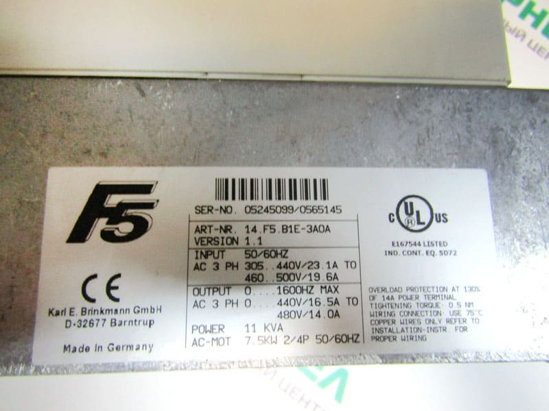 Заводские данные частотного преобразователя KEB 14.F5.B1E-3A0A