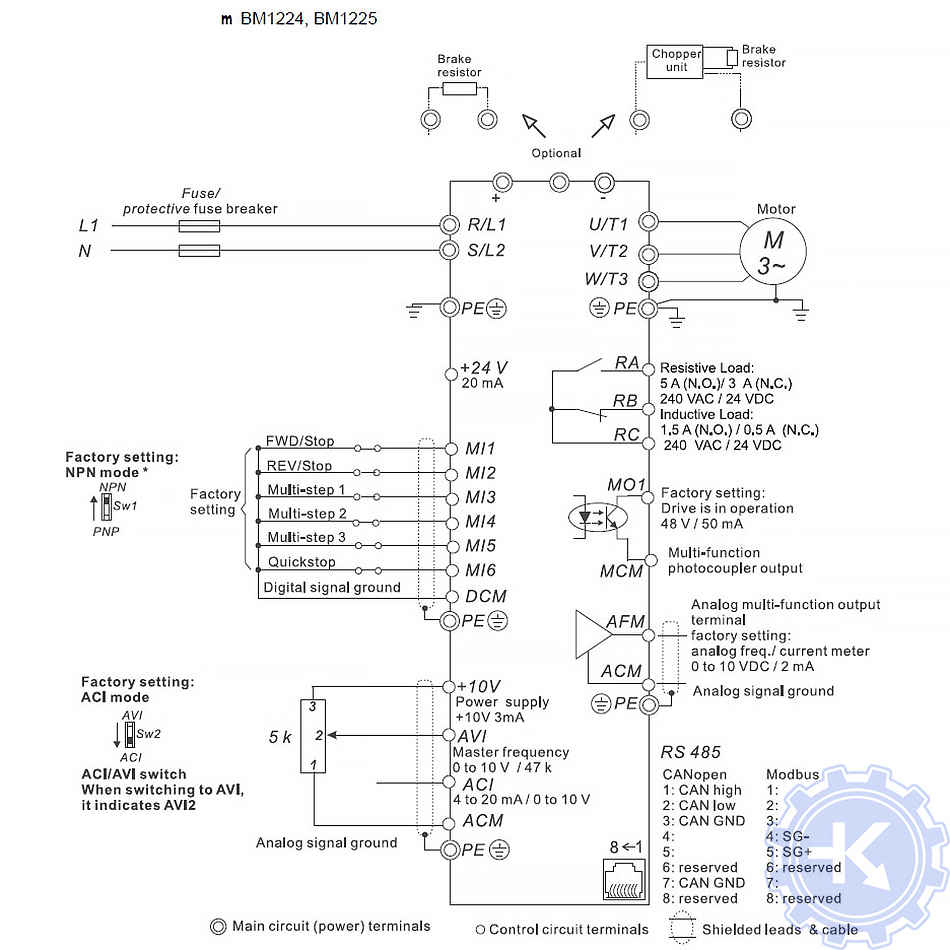 Схема подключения привода Baumuller b maXX-BM1000 – BM1224; BM1225.