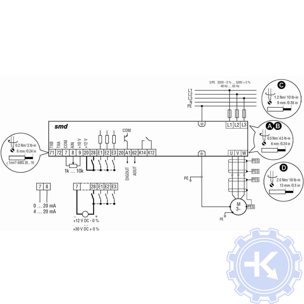 Схема подключения частотного преобразователя Danfoss VLT AQUA FC 202 12-Pulse High Power