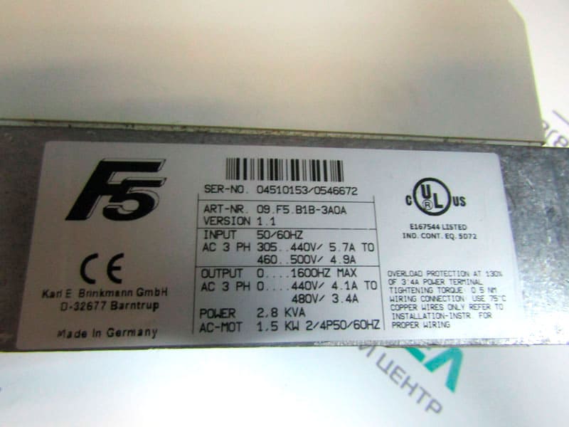 Заводские данные частотного преобразователя KEB 12.F5.B1B-350A