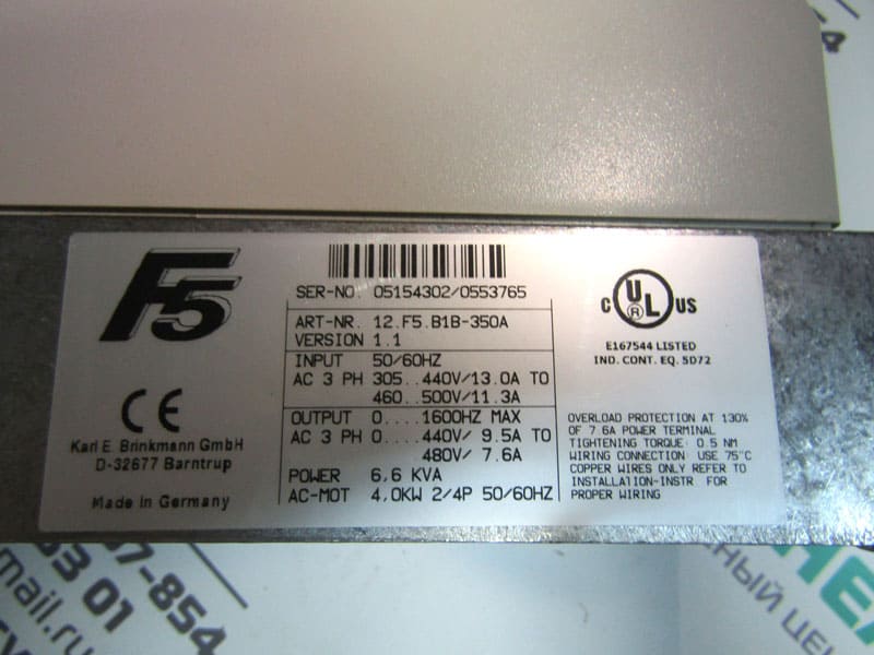 Заводские данные частотного преобразователя KEB 12.F5.B1B-350A