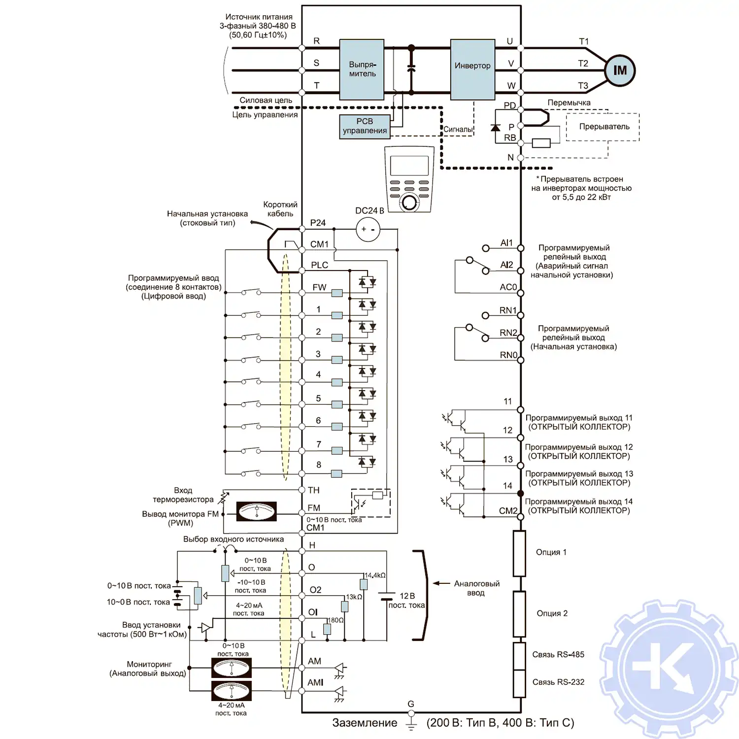 Схема подключения частотного преобразователя HYUNDAI N700V Схема подключения частотного преобразователя HYUNDAI N700V