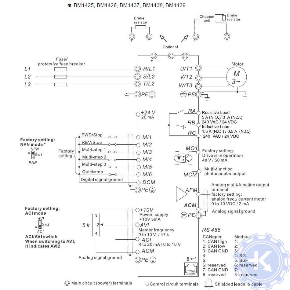 Схема подключения привода Baumuller b maXX-BM1000 – BM1425; BM1426; BM1437; BM1438; BM1439.