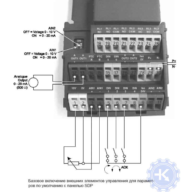 Подключение внешних элементов управления Siemens MICROMASTER 440