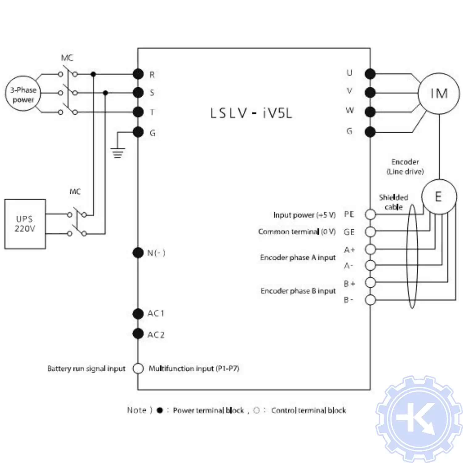 Схема подключения преобразователя частоты LS iV5l с подачей-питания от UPS