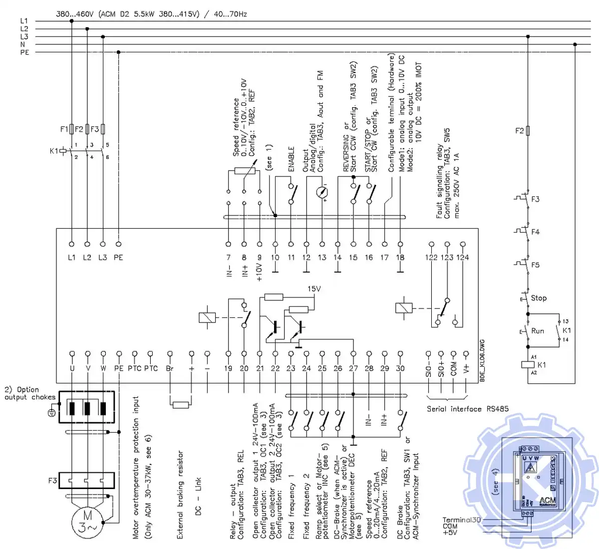 Схема подключения частотника Berges ACM D2/S2 0.75кВт - 37.0кВт 400В Схема подключения частотника Berges ACM D2/S2 0.75кВт - 37.0кВт 400В