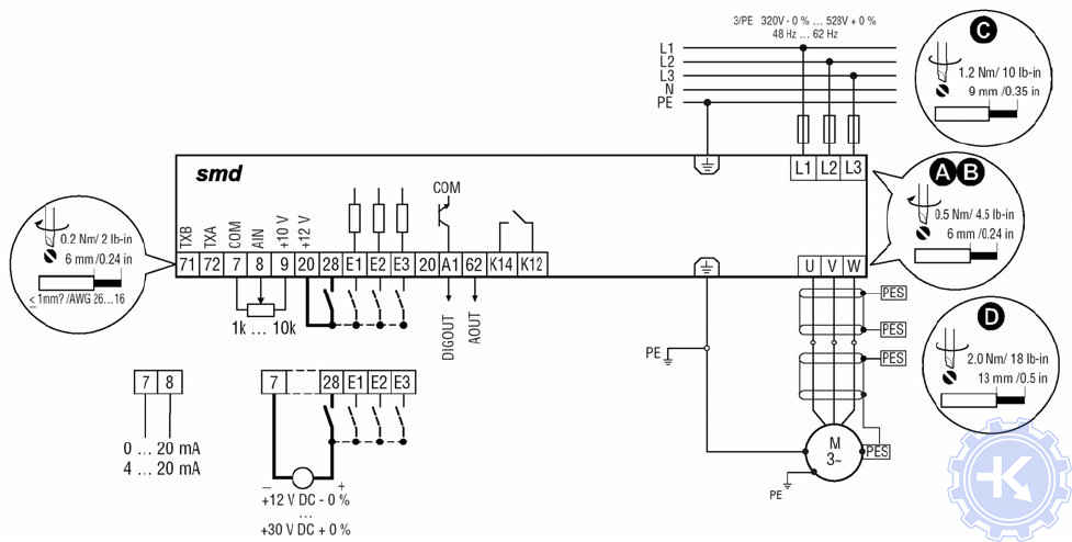 Схема подключения частотного преобразователя Lenze SMD