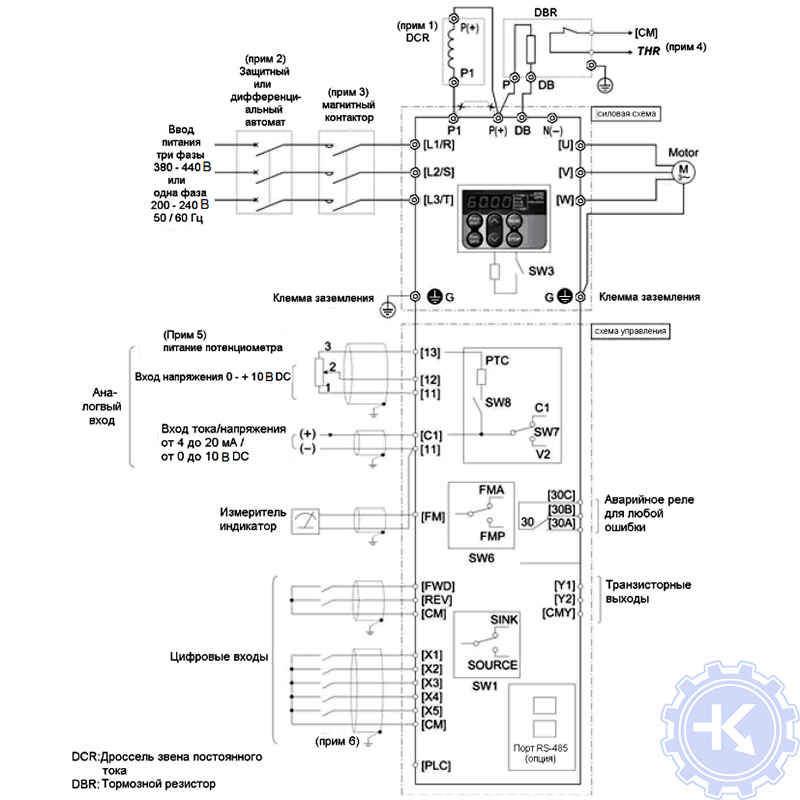 Частотный преобразователь Fuji FRENIC Multi схема подключения при управлении внешними сигналами