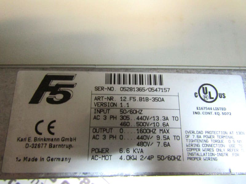 Заводские данные частотного преобразователя KEB 12.F5.B1B-350A