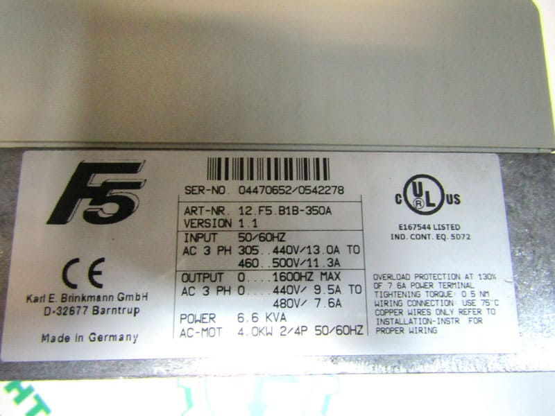 Заводские данные частотного преобразователя KEB 12.F5.B1B-3A0A