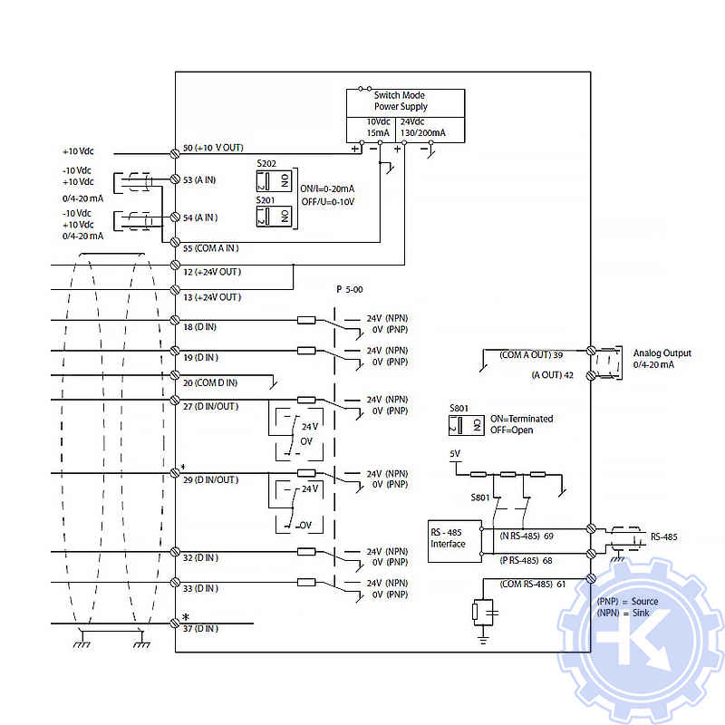 Схема подключения частотного преобразователя Danfoss VLT AQUA FC 202 12-Pulse High Power