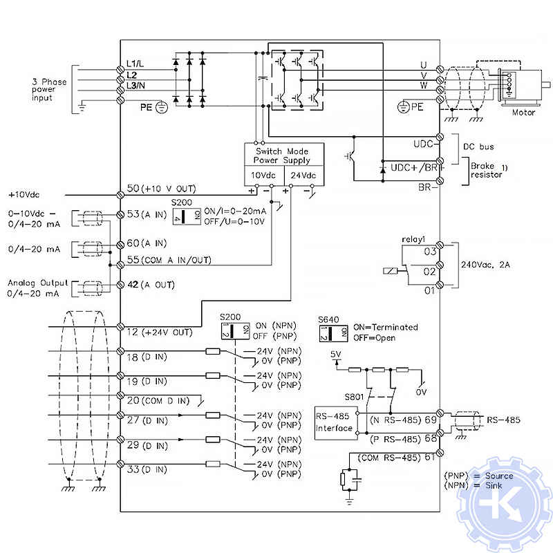 Схема подключения частотного преобразователя Danfoss VLT Micro Drive FC 51