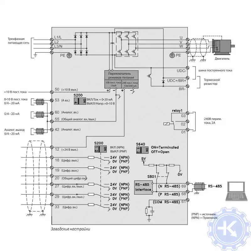 Схема подключения частотного преобразователя ABB ACS355