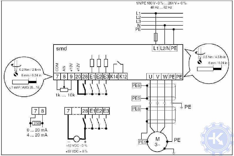 Подключение частотного преобразователя Lenze SMD