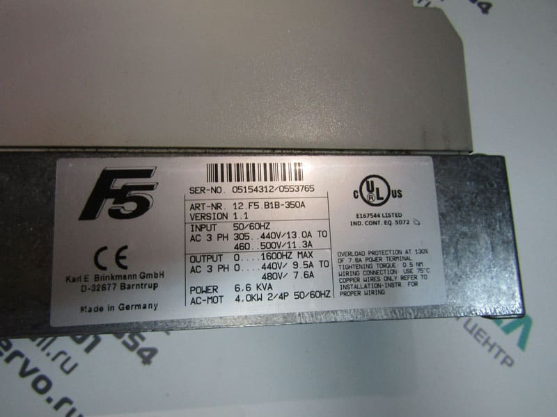 Заводские данные частотного преобразователя KEB 12.F5.B1B-350A