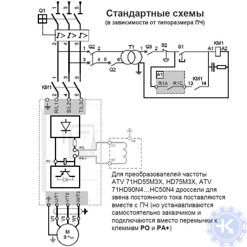 Схема подключения частотного преобразователя ATV71 / ATV61 1 вариант