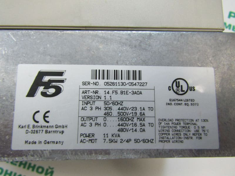 Заводские данные частотного преобразователя KEB 14.F5.B1E-3A0A