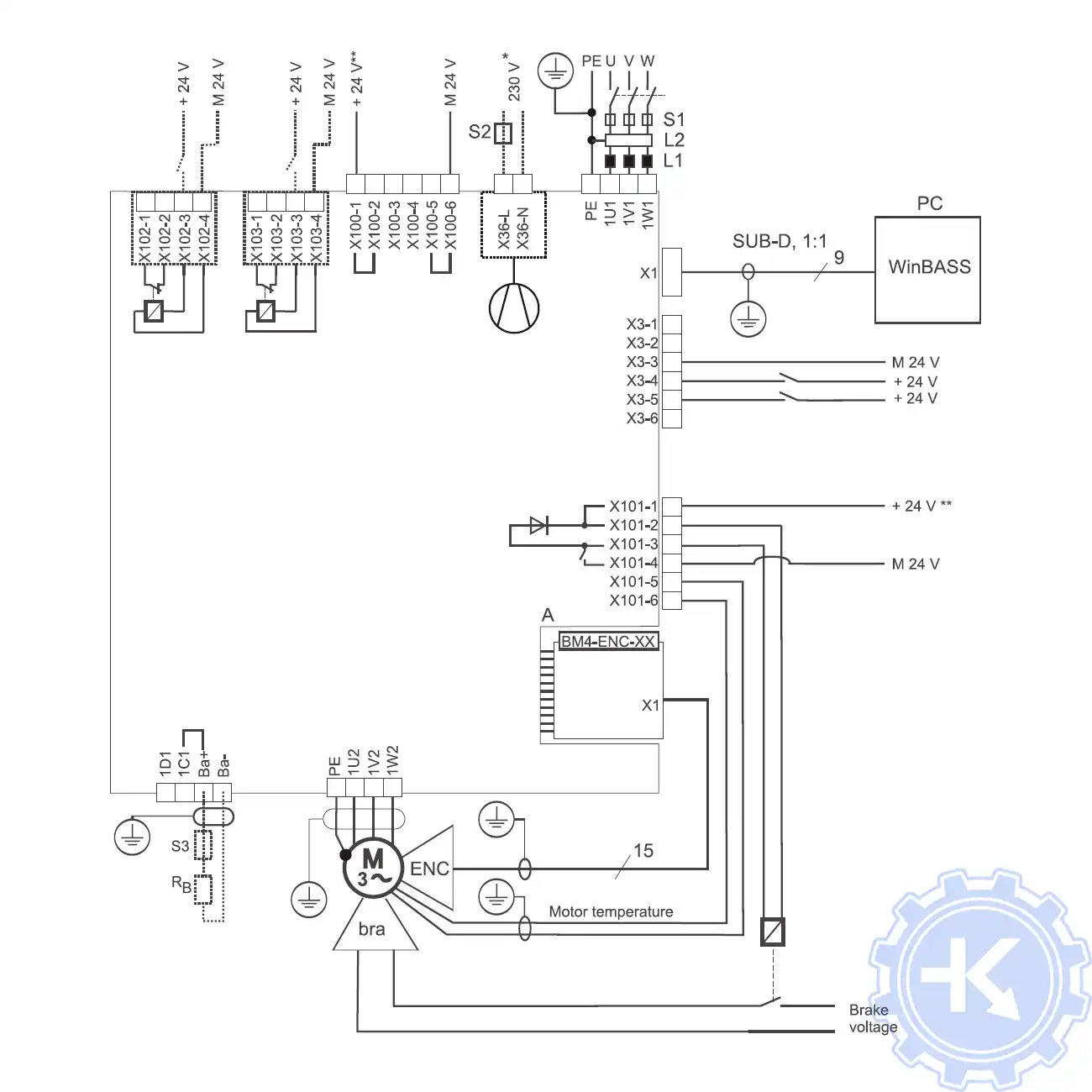 Схема подключения с непосредственным управлением через дополнительное реле BAUMULLER BM4400, BM4600 и BM4700 Схема подключения с непосредственным управлением через дополнительное реле BAUMULLER BM4400, BM4600 и BM4700