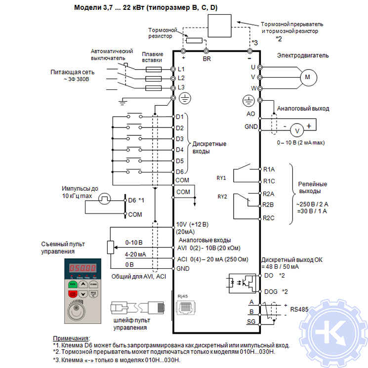 Схема подключения Веспер E4-8400 (3.7 – 22 кВт)