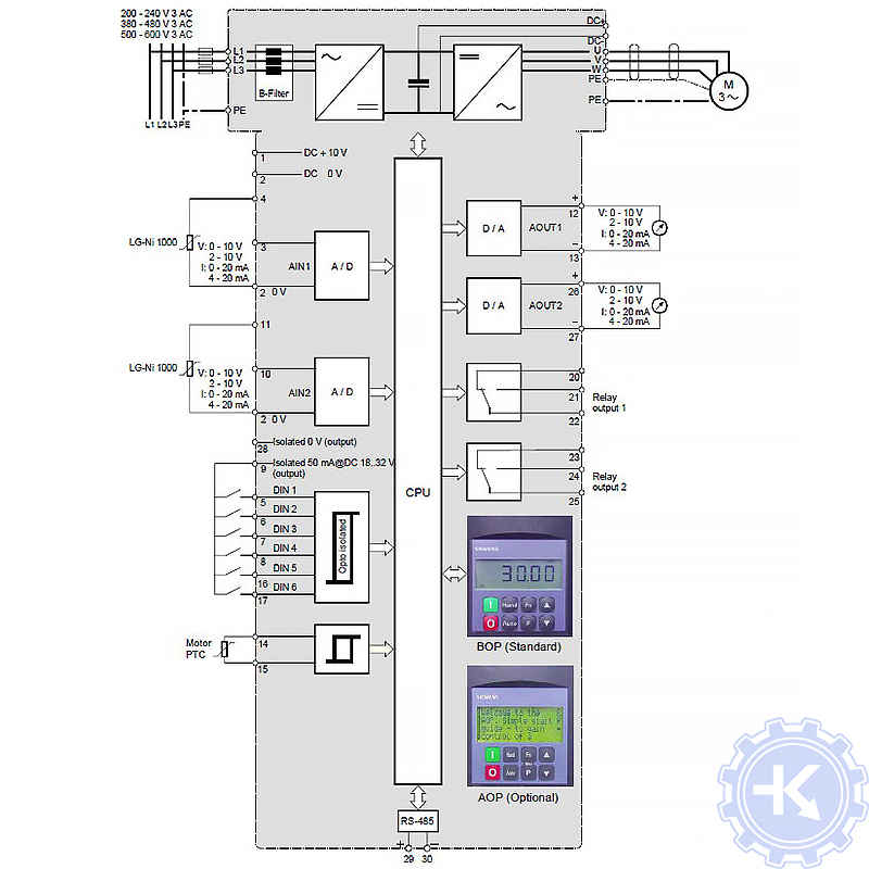 Схема подключения частотного преобразователя Siemens SED2