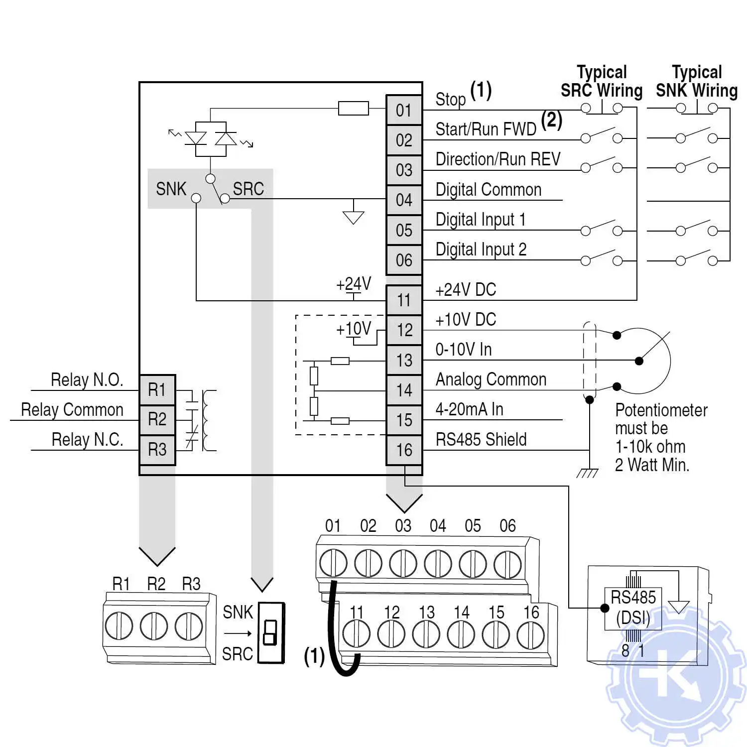 Схема подключения частотного преобразователя Allen Bradley PowerFlex 4
