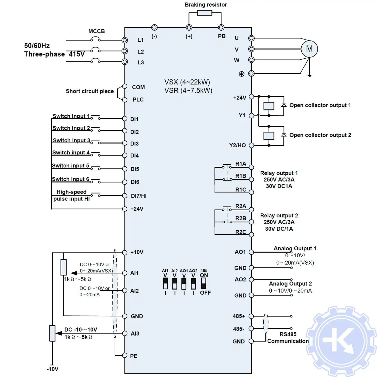 Схема подключения частотного преобразователя Emotron VSX, VSM, VSR, VSE, VSS