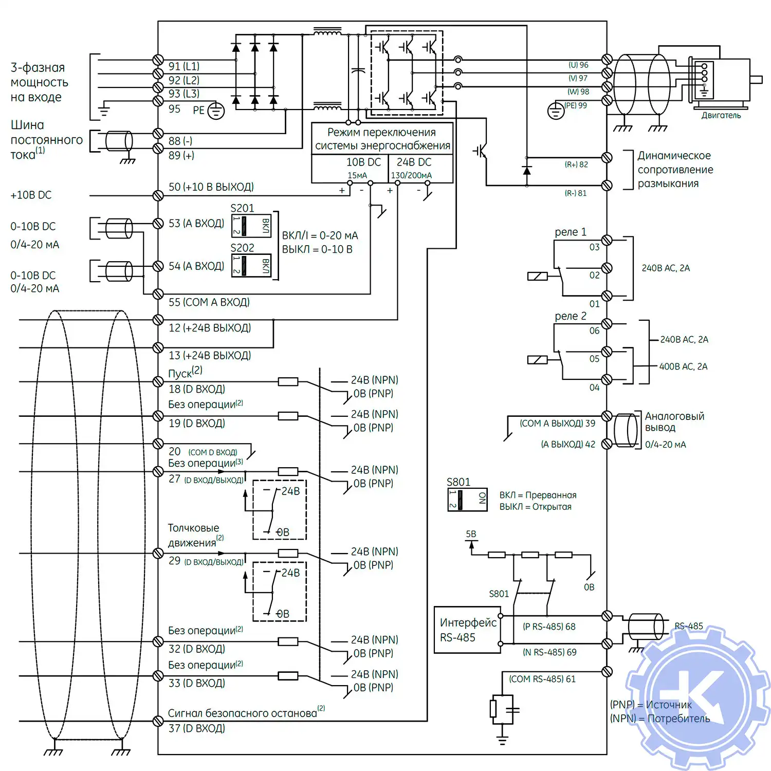 Блок-схема подключения преобразователей частоты General Electric AF-650 GP
