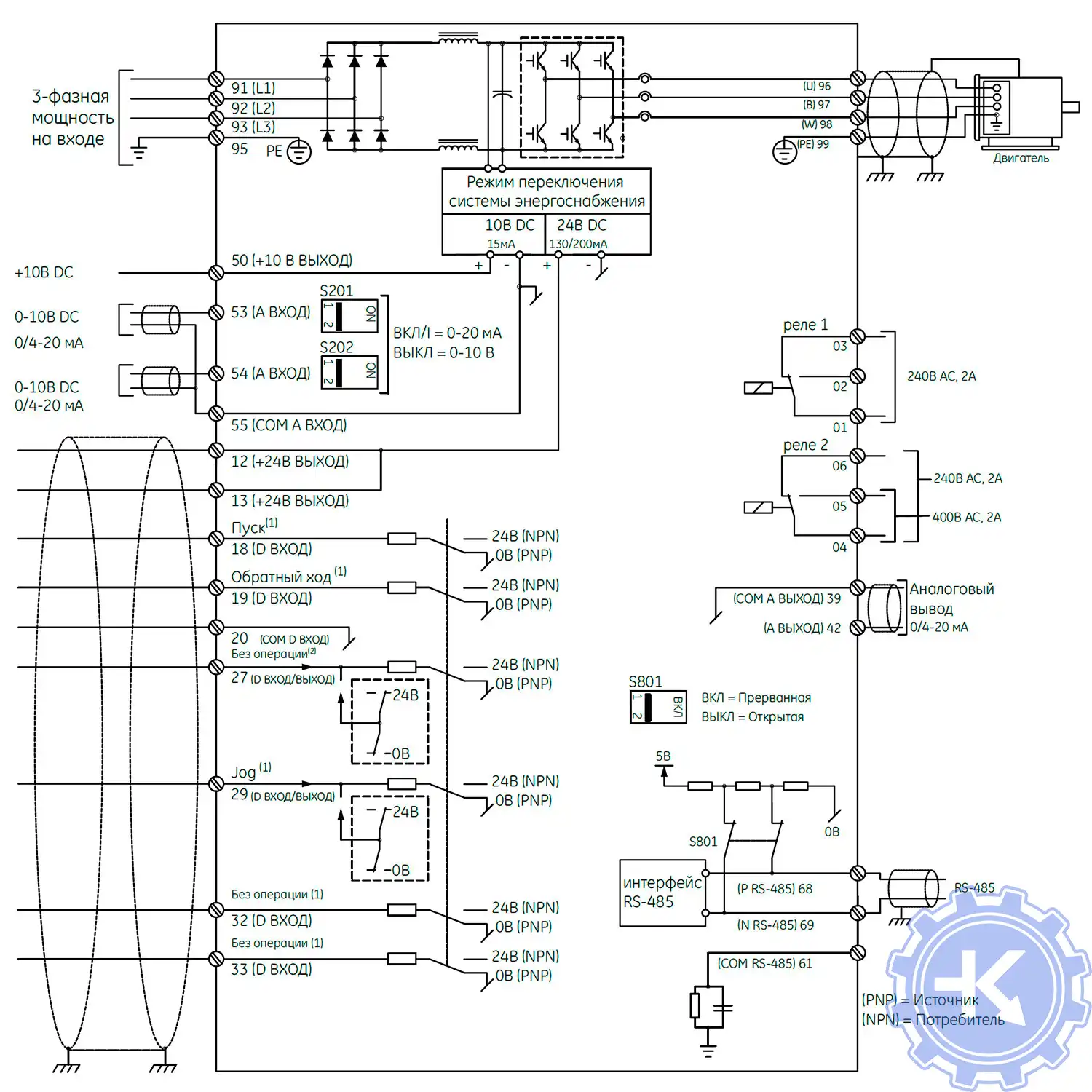 Блок-схема подключения преобразователей частоты General Electric AF-600 FP