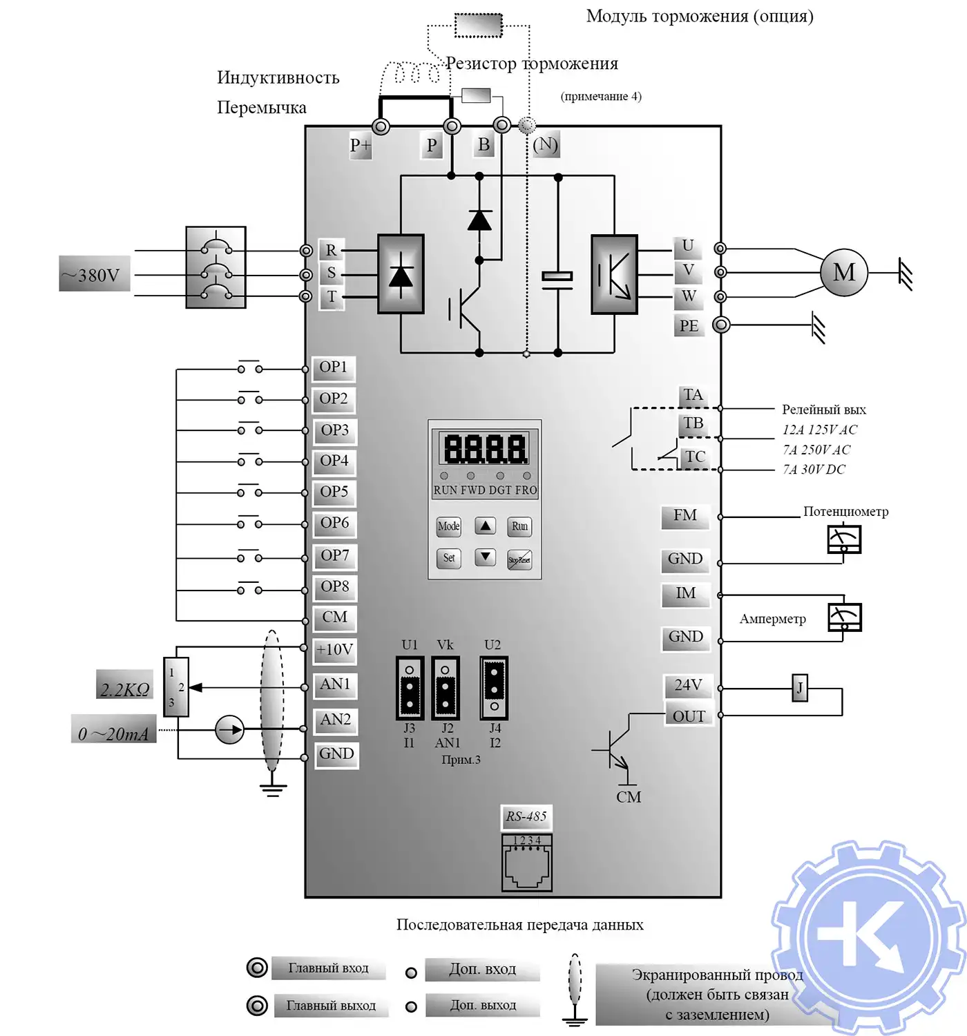 Стандартная блок-схема подключения преобразователей частоты EuraDrives F1500-G 380V
