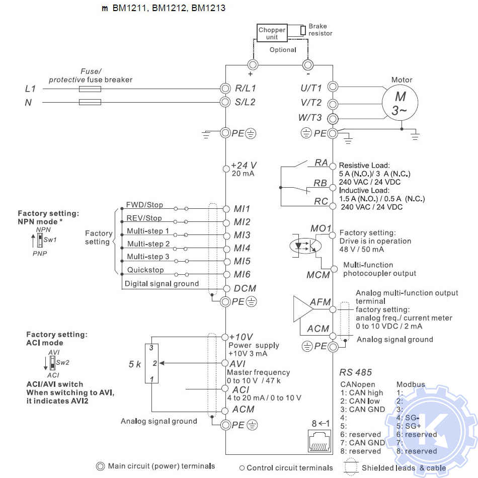 Схема подключения привода Baumuller b maXX-BM1000 – BM1211; BM1212; BM1213.