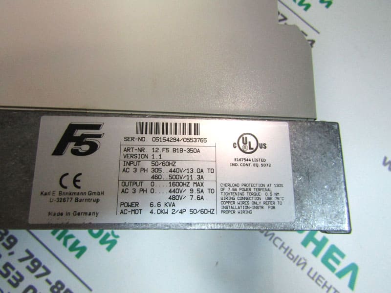 Заводские данные частотного преобразователя KEB 12.F5.B1B-350A